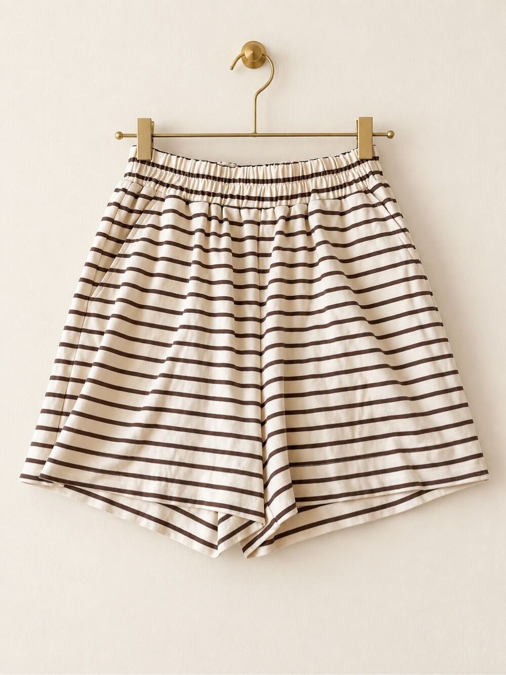 MINNOW WOMEN’S BROWN AND CREAM BRETON STRIPE SHORTS, med $85 F39